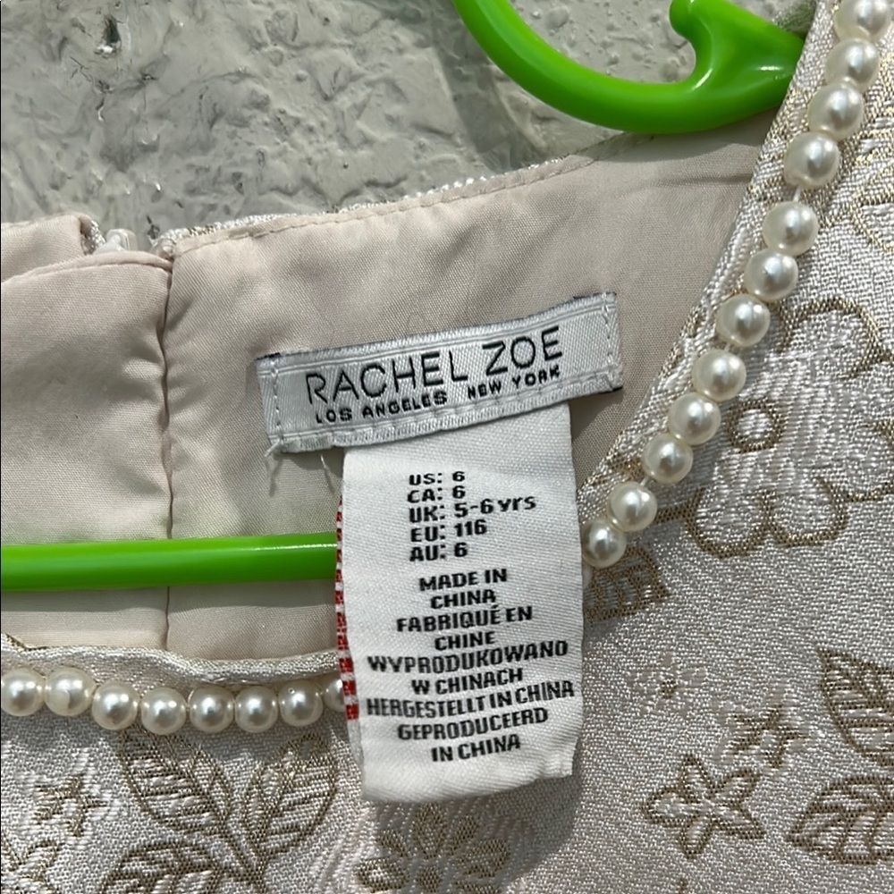 Rachel Zoe cream and gold floral Sheath Dress Sleeveless pearls around Crew Neck - Picture 7 of 10